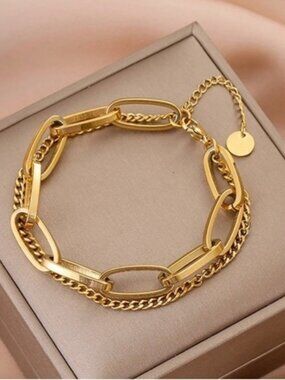 Gold Plated Stainless Steel Layered Chain Bracelet